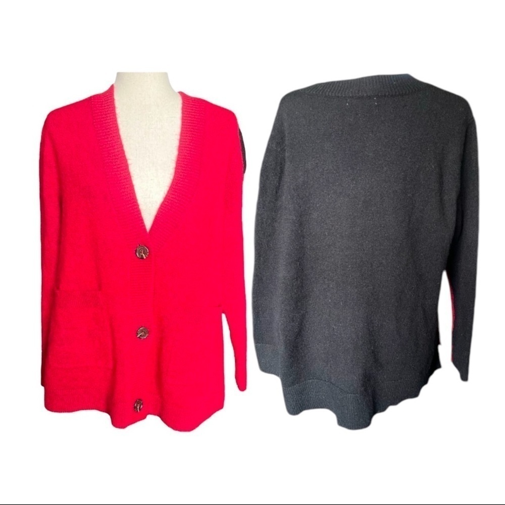 BeachLunchLounge Colorblock Red Black Cardigan Large Button Up Cozy Soft Long